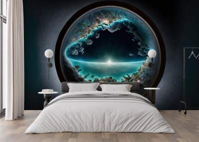 The shape of the earth. Sci-fi background with planet and abstract universe, earth map. Fantasy, Flat planet theory. Earth view from space. AI Wall mural