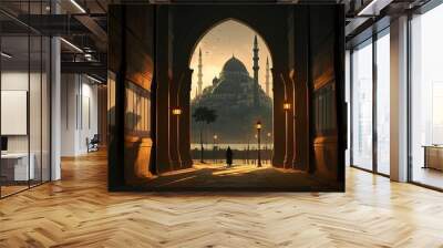 Turkish traditional arabic mosque architecture. Istanbul, Turkish art. AI Wall mural