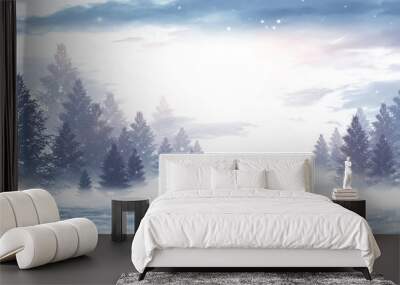 Winter abstract landscape. Sunlight in the winter forest.  Wall mural