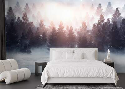 Winter abstract landscape. Sunlight in the winter forest.  Wall mural