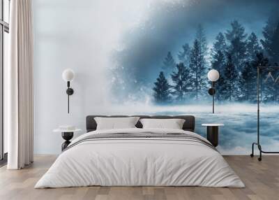 Winter abstract landscape. Sunlight in the winter forest.  Wall mural