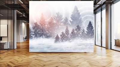 Winter abstract landscape. Sunlight in the winter forest.  Wall mural