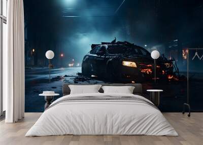 Car crash in the middle of the night. Background of a car crash with space for text Wall mural