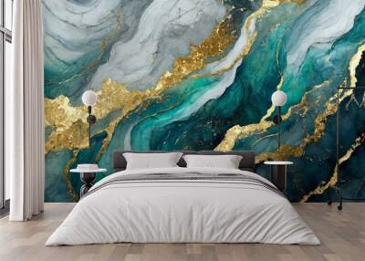 Blue background marble abstract texture pattern gold watercolor gray white dark paint green luxury. Background silver blue marble ombre wall color canvas fluid ink gradient water concrete wash art
 Wall mural