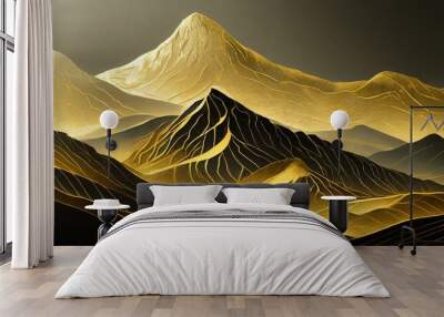 Mountain line art background, luxury gold wallpaper design for cover
 Wall mural