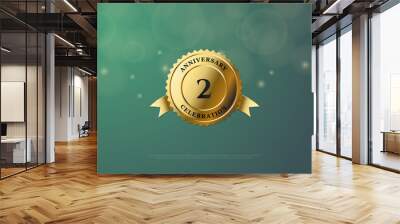 2 nd Anniversary with luxurious gold medal illustration numbers. Wall mural