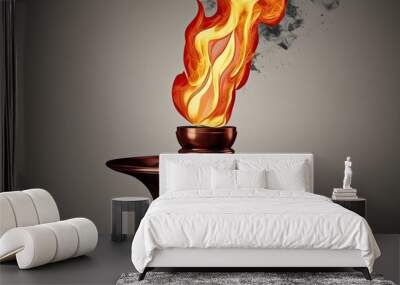 3D Historical Torch Graphic Featuring Dynamic Flame and Vivid Fire Effects Wall mural