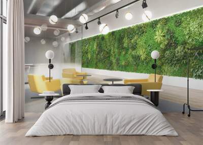 3d interior of modern office with vertical green wall Wall mural