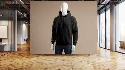 3D Mockup of a Black Plain Hoodie on a Mannequin with Neutral Background Wall mural