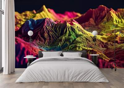 3D Neon Elevation Maps: Digital Landscape Ridges Illuminated Wall mural