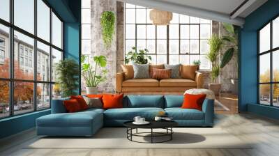 3d rendering of a bohemian style living room Wall mural