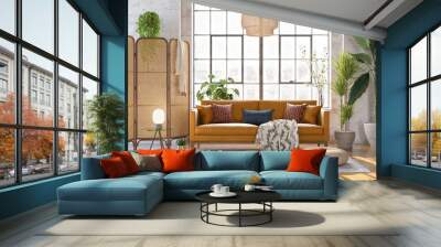 3d rendering of a boho living room Wall mural