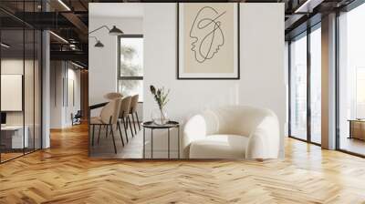 3d rendering of a minimal relaxed space with earthy tones and a beige sheepskin club armchair	
 Wall mural