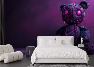 A cute looking but dangerous voodoo doll dark purple background Wall mural