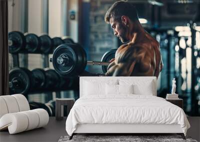 A handsome man working out in the gym Wall mural