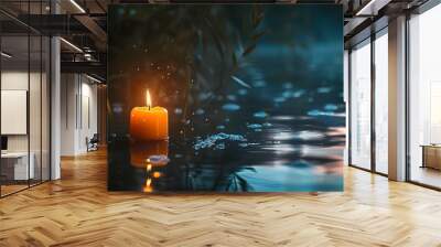 A lovely candle drifting silently down the river at night Wall mural