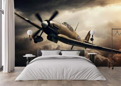 A second world war plane in the dramatic sky. Wall mural