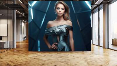 A woman in a futuristic elegant dress created with generative AI technology. Wall mural