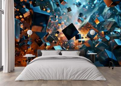 Abstract chaotic cubes construction design background Wall mural