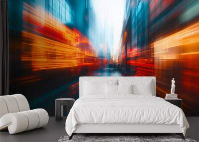 Abstract city street with light trails at night creating a sense of speed and excitement Wall mural