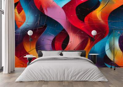 Abstract colorful wavy stripes pattern forming an energetic background Wall mural