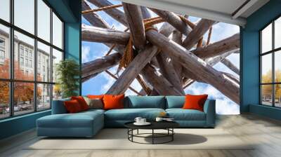 Abstract design with wood and rope Wall mural