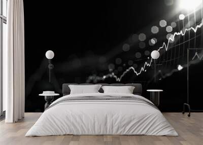 Abstract financial data graph on dark background Wall mural