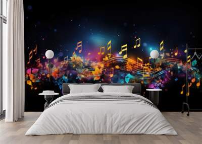 Abstract musical background made of colored notes Wall mural