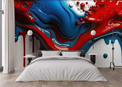 Abstract paint, red white and blue resin background banner, AI Wall mural