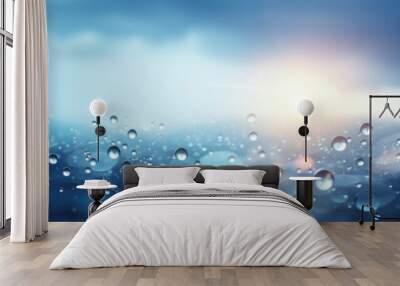 abstract water drops on blue background. Horizontal banner. Copy space for text Wall mural