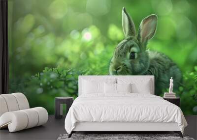 Adorable fluffy hare in the springtime a green easter rabbit mammal for pets Wall mural