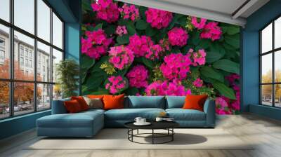 Aerial Perspective of Lush Bombax Cebia and Bougainvillea Flowers for 3D Digital Art and Landscape Design Wall mural