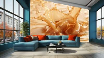 Background cream burst with a caramel splash milk dressing and chocolate liquid food falling toffee Wall mural