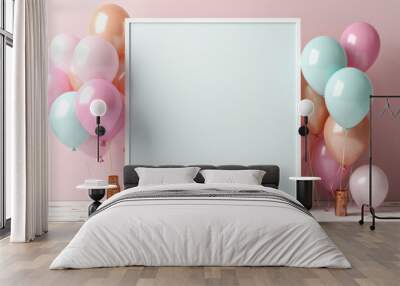 Background with balloons for birthday greeting card. Copy space for text Wall mural