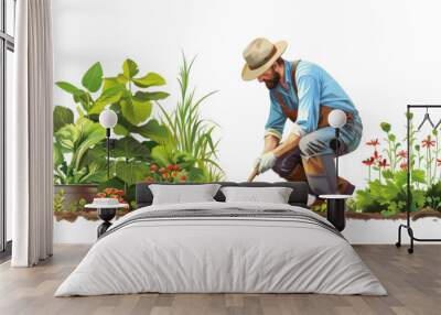 Backyard Gardener on transparent background Wall mural