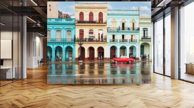 colorful houses in the streets of havana on a rainy day Wall mural