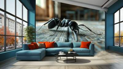 Black ant in my house on the wooden floor Wall mural