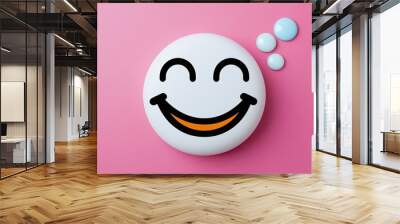 Blissful Emoticon Face with a Thoughtful Smile Wall mural