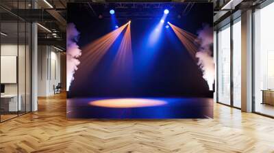 Blue Spotlight Stage with Smoke Effect on Dark Background for Dramatic Performances Wall mural