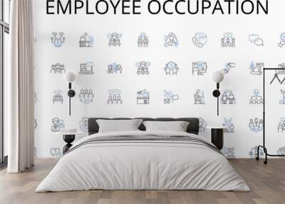 Employee occupation line icons collection. Engagement, Branding, Virality, Influence, Segmentation, Persuasion, Storytelling vector and linear illustration. Analytics,Advocacy,Messaging outline signs Wall mural