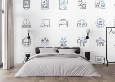 Virtual team line icons collection. Collaboration, Remote, Telecommute, Technology, Distance, Communication, Online vector and linear illustration. Nerk,Connectivity,Agility outline signs set Wall mural