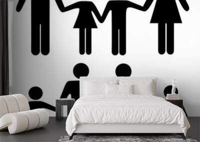 Mom dad boy girl family holding hands symbols Wall mural