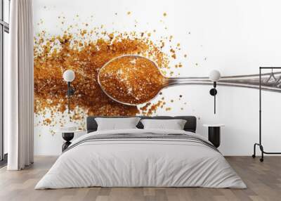 Brown sugar in the spoon on transparent background Wall mural