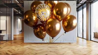 Bunch of Radiant Gold Party Balloons with a Cutout Effect Wall mural