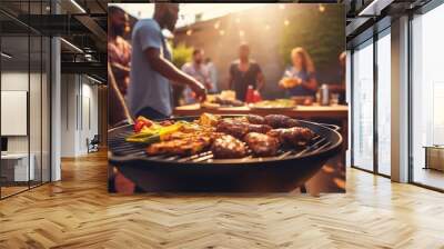 Friends having a barbecue on a sunny day Wall mural