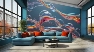 Captivating 3D Liquid Motion in Abstract Bubble Art Wall mural