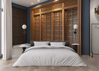 Captivating Decorative Natural Wood Lattice Design in 3D Rendering Wall mural