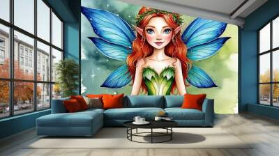 Charming Fairy Watercolor Artwork Featuring Enchanting Character with Wings Wall mural