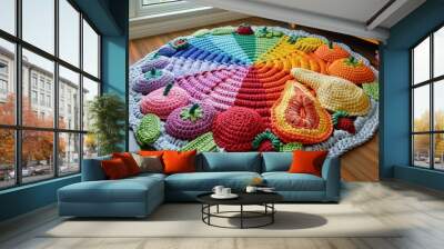 Children's colorful crochet rug in the interior of the room Wall mural