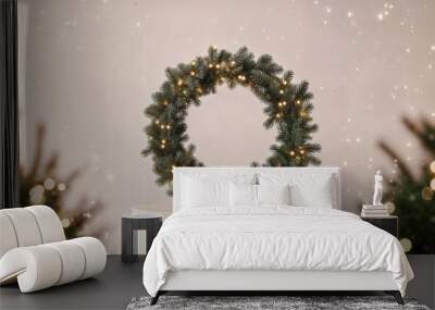 Christmas winter pine Luxury splay on a podium. confetti presentation frame. golden luxury  Wall mural